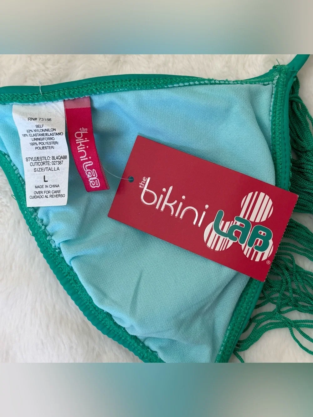 NWT Bikini Lab Ombré Fringe Triangle Bikini Top Green Size Large